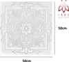 A white embossed wall panel with a decorative floral pattern, shown with dimensions and a brand logo. Produktbild-Vorschau
