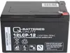 A black rechargeable battery with labels and markings. Produktbild-Vorschau