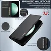 A black flip wallet phone case with card slots and a magnetic closure, shown from a diagonal angle. Produktbild-Vorschau
