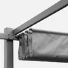 A close-up view of a gray pergola roof curtain attached to a metal frame. Produktbild-Vorschau