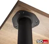 A close-up view of the underside of a wooden table with a black metal table leg attached. Produktbild-Vorschau