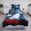 A Harry Potter themed duvet cover and pillowcase set displayed on a bed in a bedroom setting. Produktbild-Vorschau