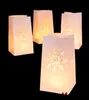 Four white paper lanterns with cut-out winter designs are arranged against a black background. The lanterns are lit from within, casting a warm glow. Produktbild-Vorschau