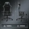 A gaming chair with dimensions and weight capacity displayed. Produktbild-Vorschau