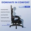 A diagram illustrating the ergonomic features of a gaming chair with a stylized human figure. Voir les images du produit