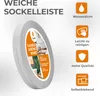 A roll of flexible skirting board is shown with marketing text and icons highlighting its features. Produktbild-Vorschau