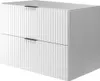 A white bathroom vanity with two drawers and ribbed fronts, shown from a three-quarter angle against a white background. Produktbild-Vorschau