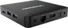 A black Blaupunkt Android TV box is shown from a diagonal angle, highlighting its ports and branding. Produktbild-Vorschau
