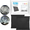 A collage showing a before and after of car headlights affected by moisture, along with the packaging and individual units of a moisture absorber product for car headlights. Produktbild-Vorschau