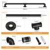 Diagram showing the components and dimensions of a black metal handrail system. Produktbild-Vorschau