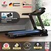 A treadmill is shown in a studio-like setting with various marketing badges and text overlays. Produktbild-Vorschau