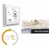 A collage showing a smart thermostat, a circular temperature gauge, and a diagram of water floor heating. Náhled obrázku produktu
