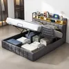 Lit coffre 140x190 cm gris avec LED, ports USB, sommier à Voir les images du produit 1