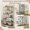 A collage of images showing a geometric bookshelf in different settings and configurations. Produktbild-Vorschau