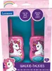 The image shows the packaging of pink unicorn-themed walkie-talkies for children. Produktbild-Vorschau
