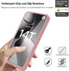 A hand holding a pink phone case with a phone inside, showcasing its features. Produktbild-Vorschau