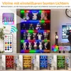 A display cabinet filled with collectible figures, illuminated by colorful LED lights controlled by a remote. Náhľad obrázku produktu