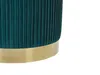 Close-up of the bottom part of a teal velvet pouf with a gold metal band around its base. Náhled obrázku produktu