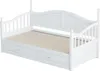 A white wooden daybed with two drawers underneath. Produktbild-Vorschau