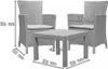 A diagram showing dimensions of a balcony furniture set. Produktbild-Vorschau