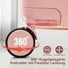 Close-up of a pink suitcase wheel with text and icons highlighting its features. Náhľad obrázku produktu