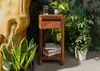 A wooden side table with books and a glass of water sits next to a yellow armchair, surrounded by lush green plants. Anteprima dell’immagine prodotto