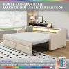 A beige sofa bed is shown in a living room setting, with LED lights illuminating the backrest. Voir les images du produit