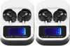 Two white and black universal battery chargers with blue LCD screens. Náhled obrázku produktu
