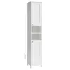 A tall, narrow white cabinet with doors and shelves. Produktbild-Vorschau
