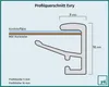 Diagram showing a cross-section of a picture frame profile with dimensions and material labels. Produktbild-Vorschau