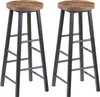 Two bar stools with wooden seats and black metal frames are shown against a white background. Produktbild-Vorschau