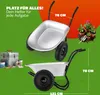 A collage of two images of a wheelbarrow, with text and measurements overlaid. Produktbild-Vorschau