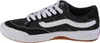 A side view of a black Vans shoe with white laces and a white stripe. Podgląd zdjęcia produktu