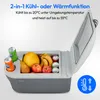 A portable cooler box filled with fruit and cans, with the lid open. Produktbild-Vorschau