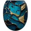 A toilet seat with a marble-like pattern in blue and gold. Produktbild-Vorschau