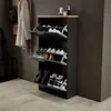 A shoe cabinet with three open doors, displaying shoes on shelves, in a hallway setting. Produktbild-Vorschau
