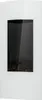 A white electric fireplace with a black glass front showing a faux firebed. Produktbild-Vorschau