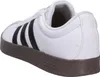 A close-up side view of a white Adidas sneaker with black stripes and a brown sole. Anteprima dell’immagine prodotto