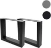 Two black metal table legs in a U-shape are shown against a white background. Two circular swatches, one gray and one black, are in the upper right corner, likely indicating color options. Podgląd zdjęcia produktu