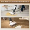 Two modes of a wet dry vacuum cleaner are demonstrated on different floor types. Produktbild-Vorschau