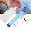 A hand is shown washing in water, with a water filter straw and accessories laid out in the foreground. Produktbild-Vorschau