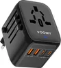 A black VOOMY universal travel adapter with multiple USB ports and a universal socket. Produktbild-Vorschau