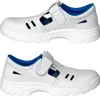 Two white safety sandals with blue lining are shown from different angles against a white background. Produktbild-Vorschau