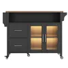 A black kitchen cart with a wooden top and glass doors, presented against a white background. Podgląd zdjęcia produktu
