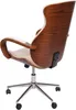 A rear view of a modern office chair with a curved wooden shell and cream upholstery, set against a white background. Anteprima dell’immagine prodotto