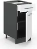 A kitchen base cabinet with one drawer and one door, shown with the drawer partially open and the door ajar. Anteprima dell’immagine prodotto