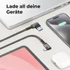 A close-up shot of USB-A to USB-C cables connected to various electronic devices like a laptop, smartphone, and tablet, suggesting charging and data transfer capabilities. Produktbild-Vorschau