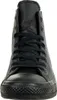 A front view of a black leather high-top Converse sneaker. Produktbild-Vorschau