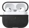A black fabric-covered case for Apple AirPods Pro 1/2, with the case open and the white AirPods inside. Produktbild-Vorschau