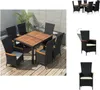 vidaXL 7-tlg. Garten-Essgruppe Poly Rattan Akazienholz Produktbild-Vorschau 1